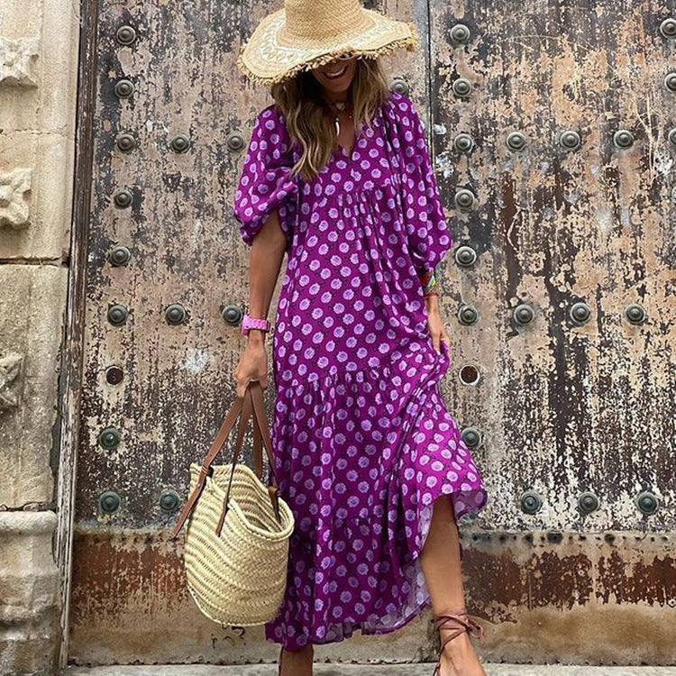 Fashionable Street Picnic Bubble Sleeve Layered Party Midi Dress