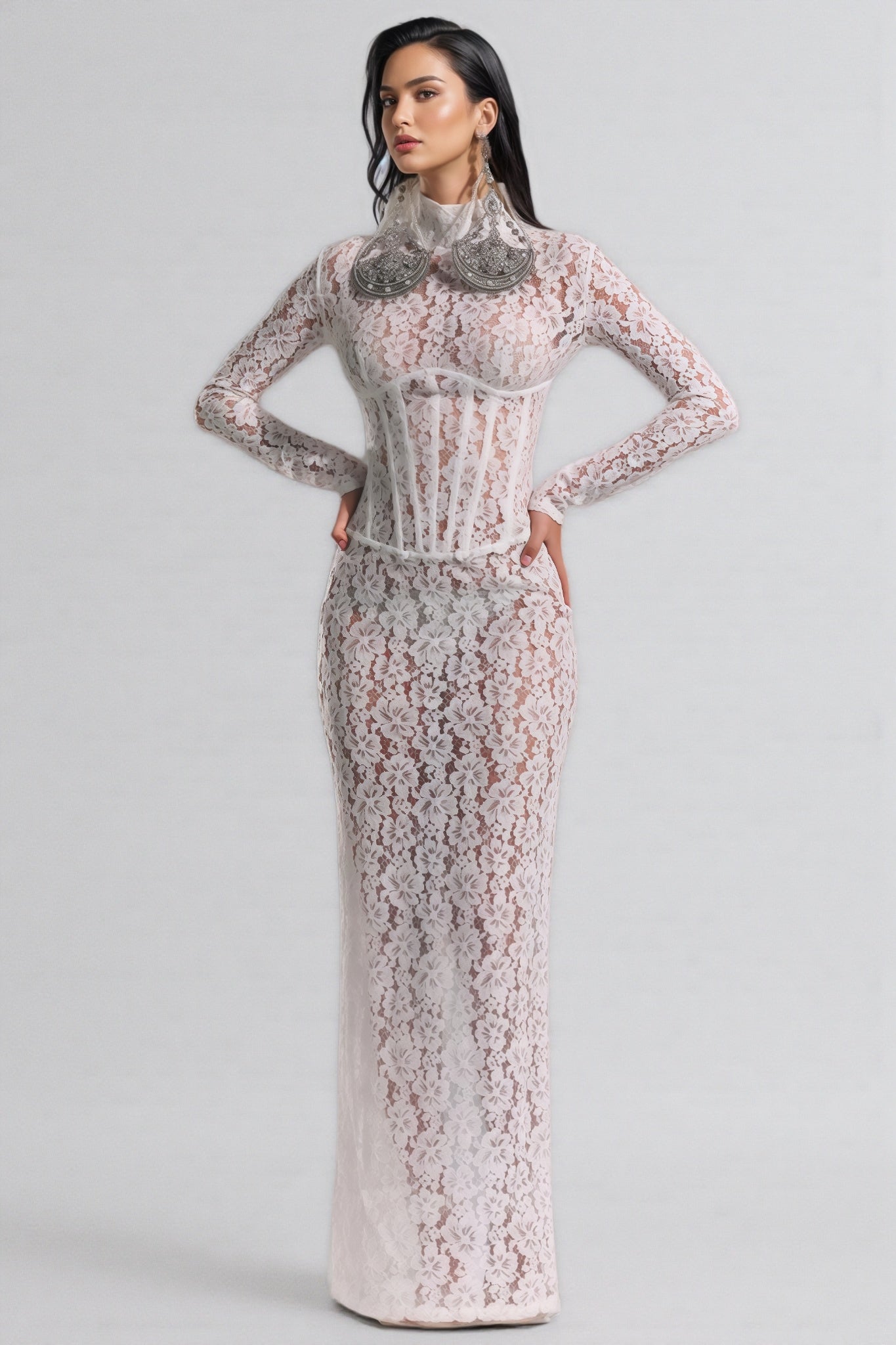 Davina White Lace Maxi Dress