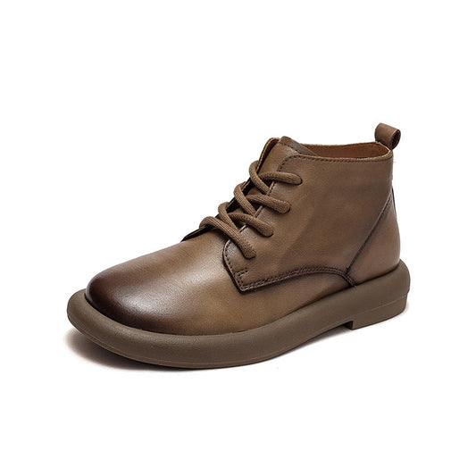 Shu Autumn Flat Round Toe Brushed Retro Comfortable Boots