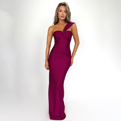 Dress Tube Top Color Patchwork Slim Sfit Long Dress