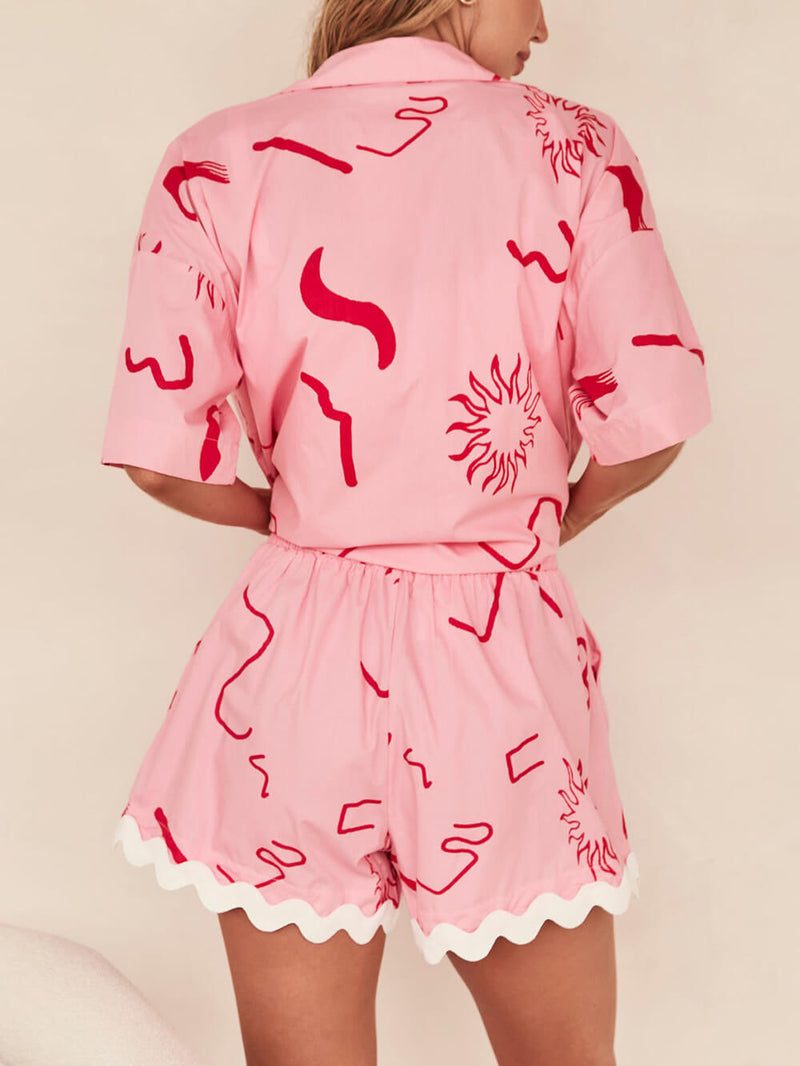 Short-sleeved Printed Vacation Two-piece Set