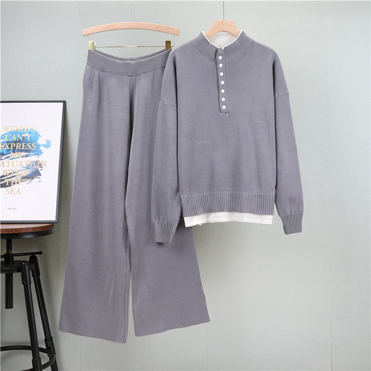 Gray - Fashionable Loose Tweed-style Two Piece Set