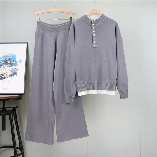 Gray - Fashionable Loose Tweed-style Two Piece Set