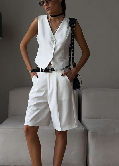 White Tailored Vest & Bermuda Shorts Set