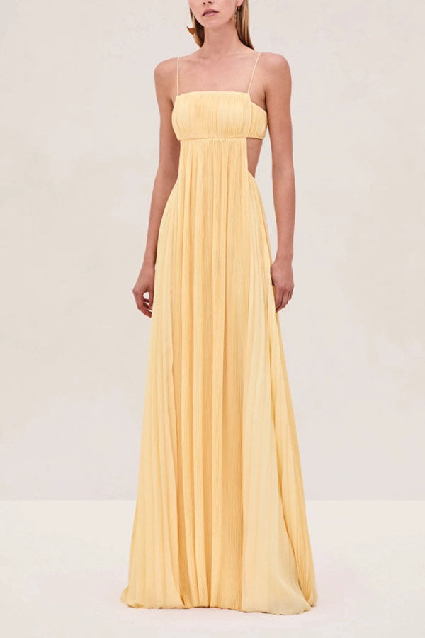 Butter Moment Pleated Cutout Waist A-line Slip Maxi Dress