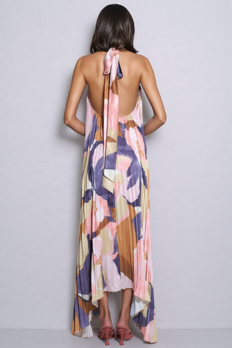 Elia Irregularly Pleated Printed Maxi Dress-caramel Color
