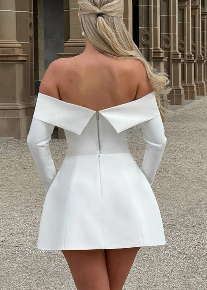 Off-shoulder Mini Flare Dress With Long Sleeves