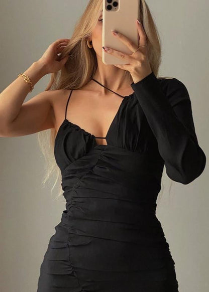Selene - One-sleeve Strappy Mini Dress