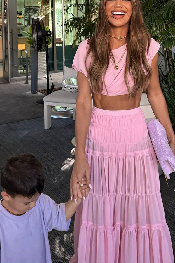 Chiffon Elastic Waist Layered A-line Maxi Skirt