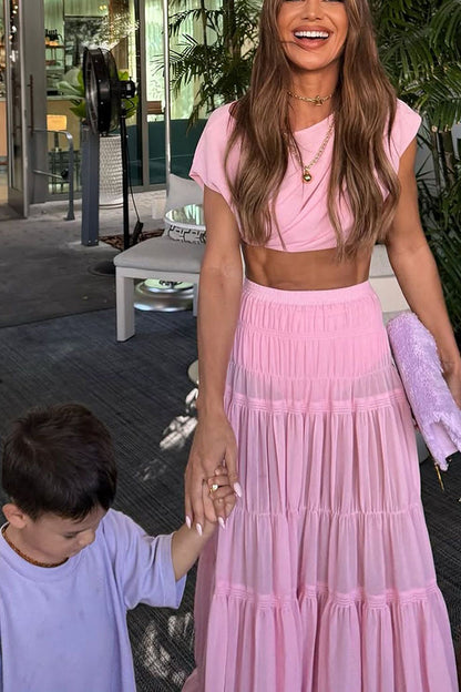 Chiffon Elastic Waist Layered A-line Maxi Skirt