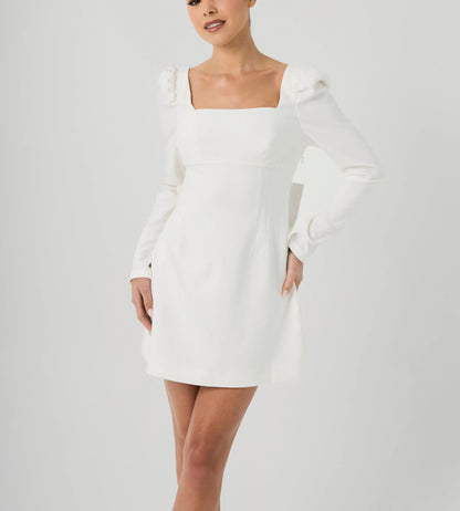 Party Dress Fluffy Shoulder Long Sleeved Back Bow Detail Mini Dress