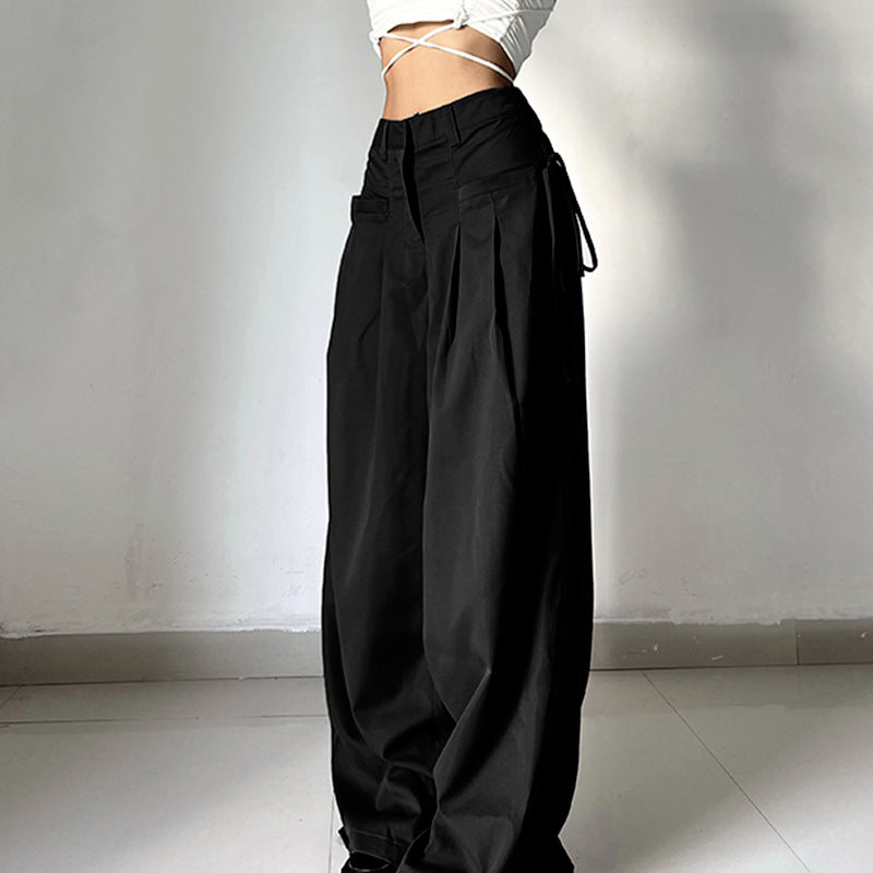 Color Y2k Cross Over Pleated Tailored Pants