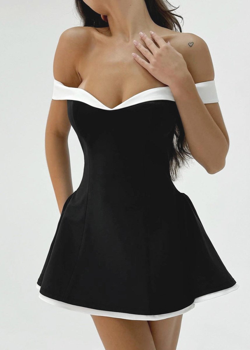 Classic Off-shoulder Black Mini Dress