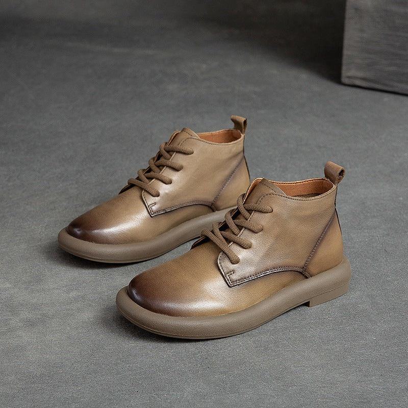 Shu Autumn Flat Round Toe Brushed Retro Comfortable Boots