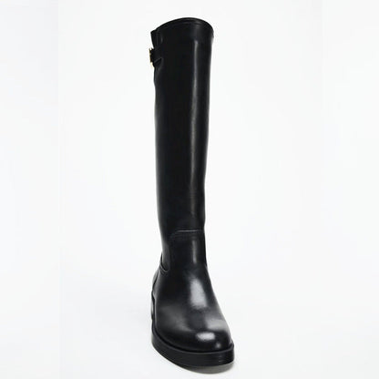 Buckle Decoration Chunky Pantyhose Round Head Thick Bottom Below Boots