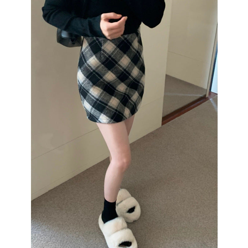 Wool Plaid High Waist Skirt