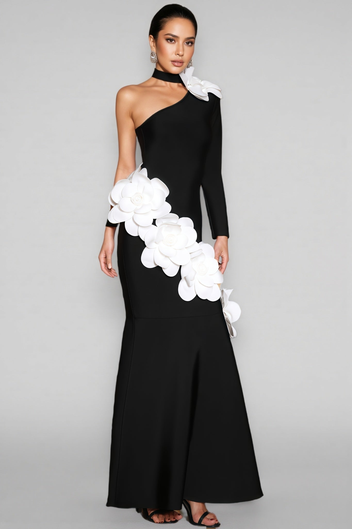 Zellk One Shoulder 3d Bandage Maxi Dress