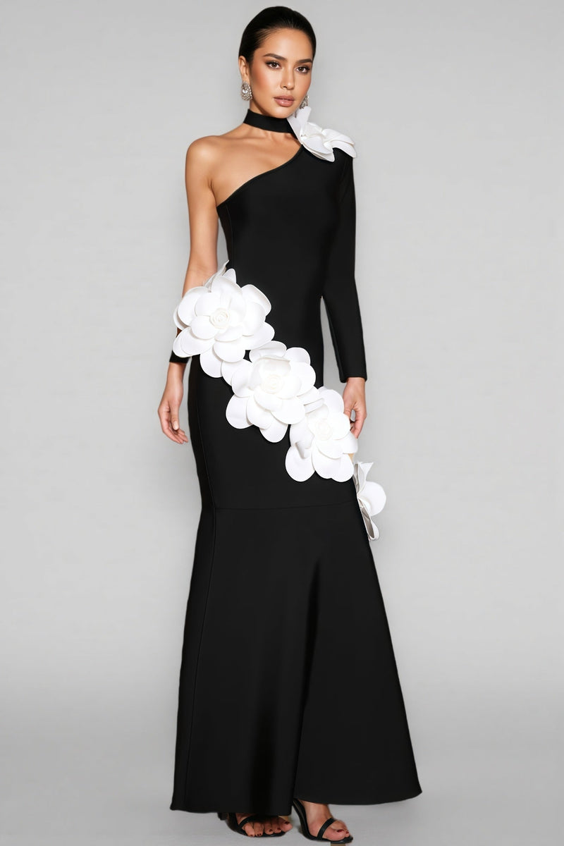 Zellk One Shoulder 3d Bandage Maxi Dress