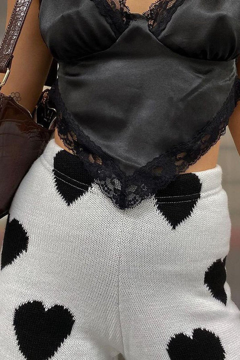 Heart Pattern Wide-leg Pants