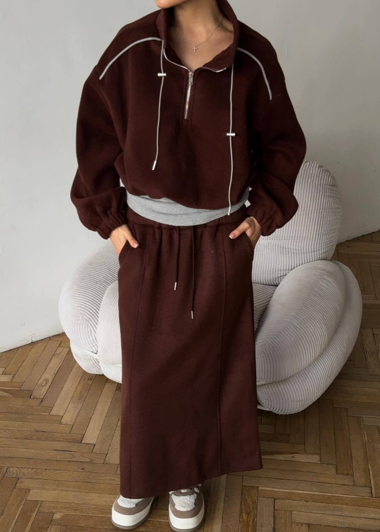 Sporty Half-zip Two-piece Set