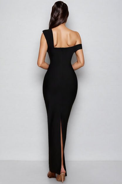 Rylihd One-shoulder Mesh Rhinestones Maxi Dress