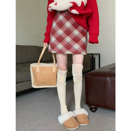 Wool Plaid High Waist Skirt