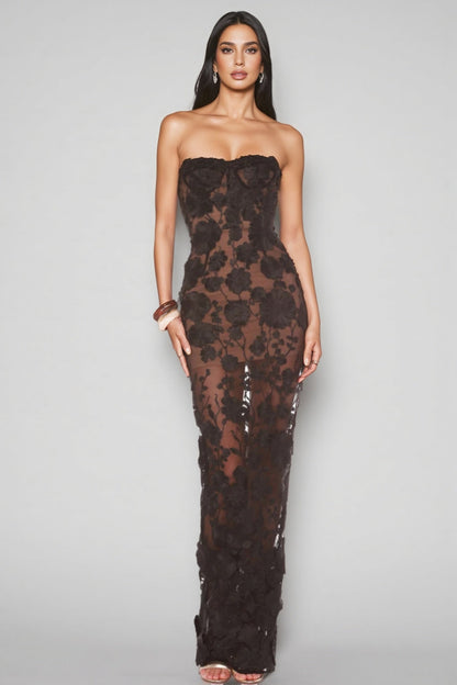 Wyat 3d Mesh Flower Embroidery Maxi Dress