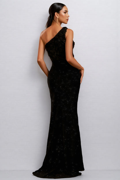 Sherwood One-shoulder Sequined Slit Maxi Dress
