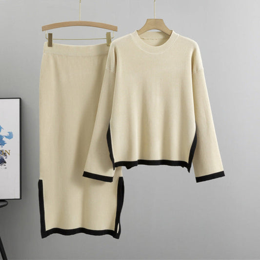 Apricot - Contrast Round-neck Two Piece Set