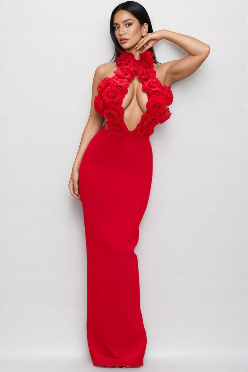 Toven Backless Red Maxi Dress