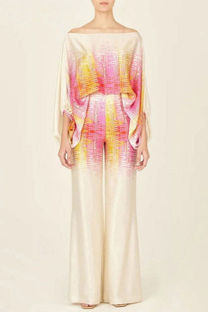 Abstract Waves Two-piece Set - Yellow-pink