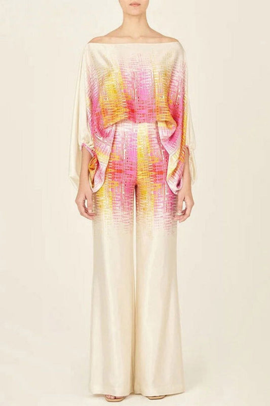 Abstract Waves Two-piece Set - Yellow-pink