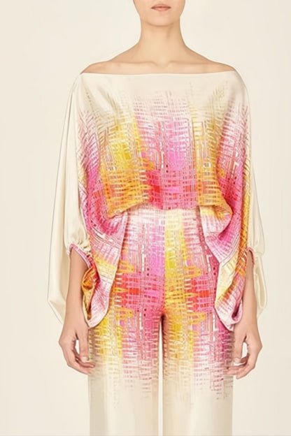 Abstract Waves Two-piece Set - Yellow-pink