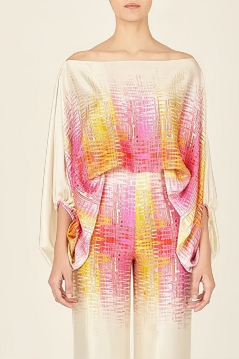 Abstract Waves Two-piece Set - Yellow-pink