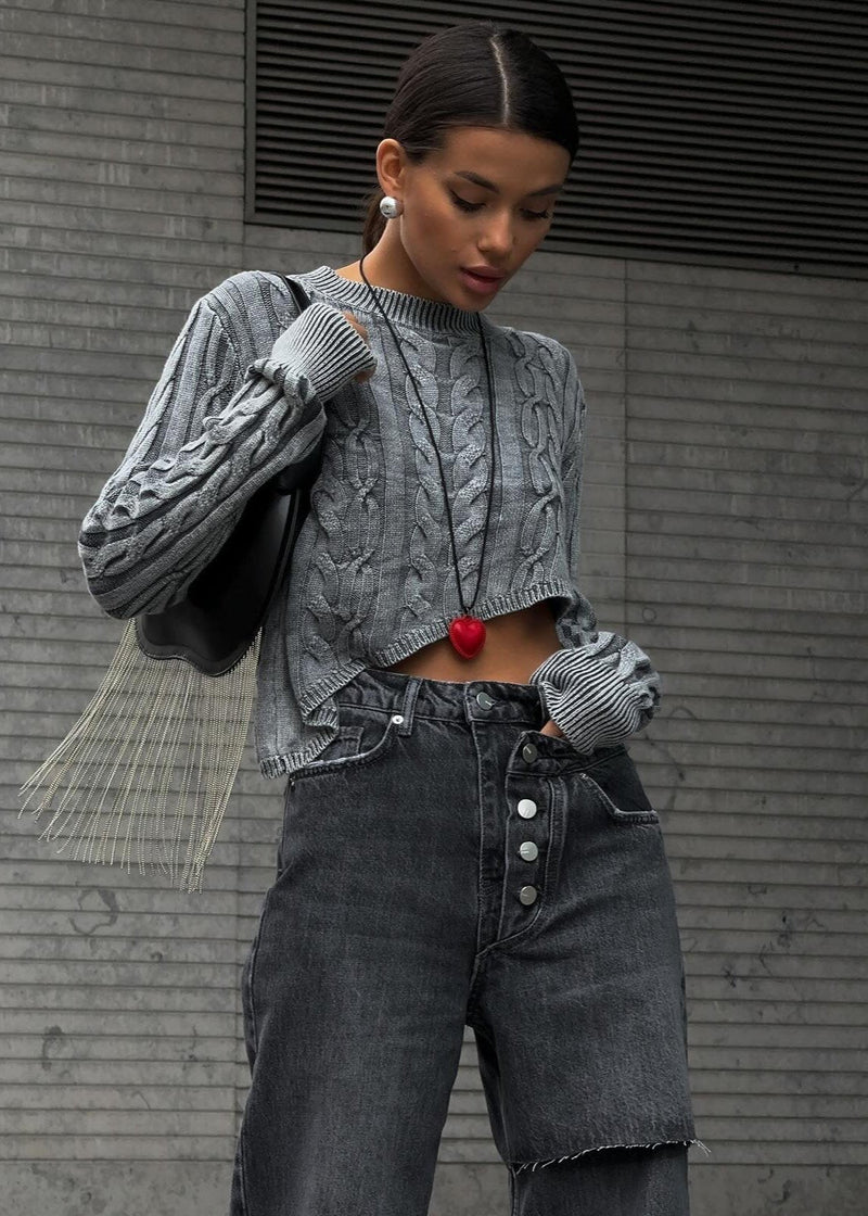 Harper Cropped Cable-knit Sweater