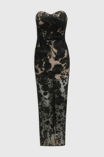 Wyat 3d Mesh Flower Embroidery Maxi Dress