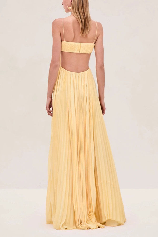 Butter Moment Pleated Cutout Waist A-line Slip Maxi Dress