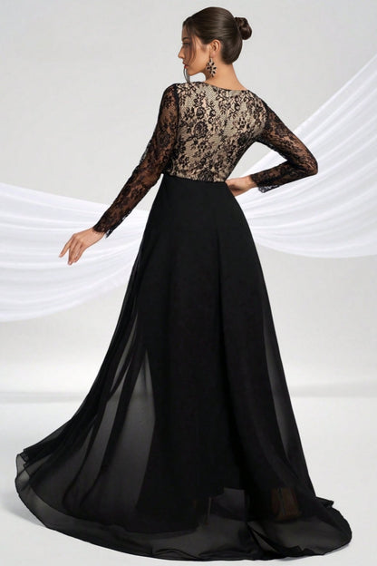 Abel Black Long-sleeve Lace Maxi Dress