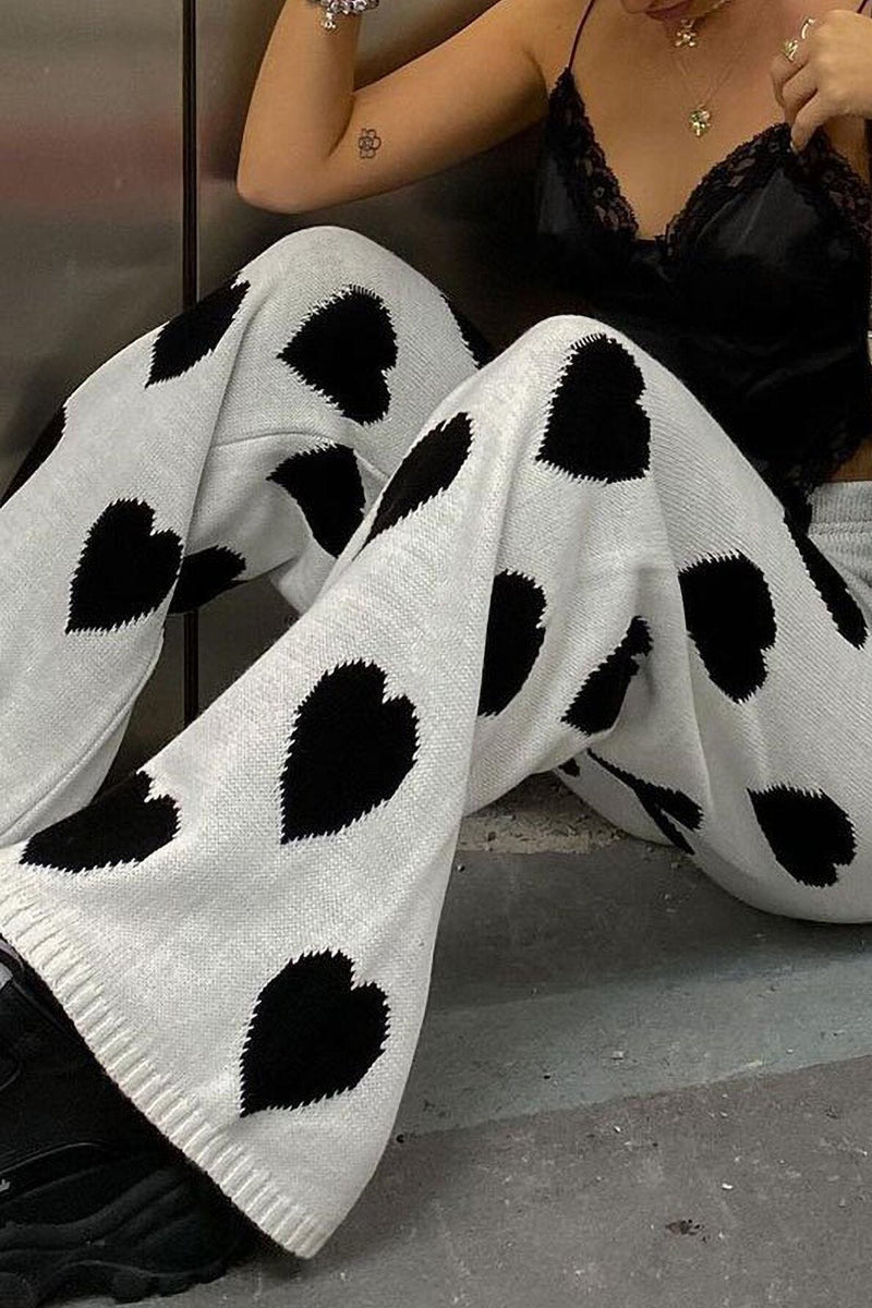 Heart Pattern Wide-leg Pants