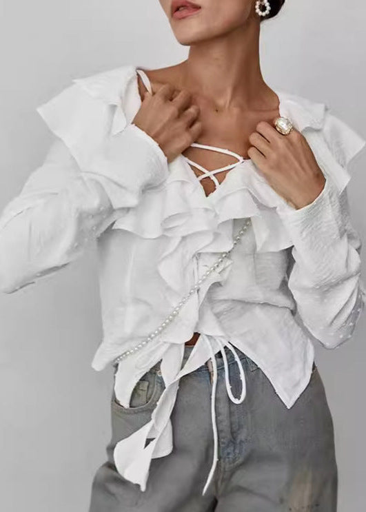 Delphine - Ruffled Lace-up Blouse