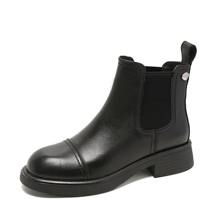 British Style Flat Cowhide Ankle Boots