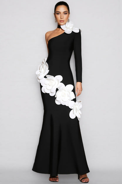 Zellk One Shoulder 3d Bandage Maxi Dress
