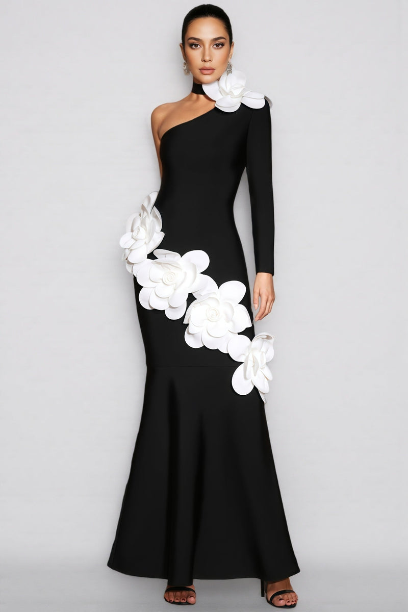 Zellk One Shoulder 3d Bandage Maxi Dress