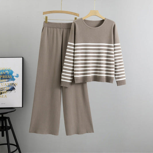 Camel - Striped Knitted Two Piece Set