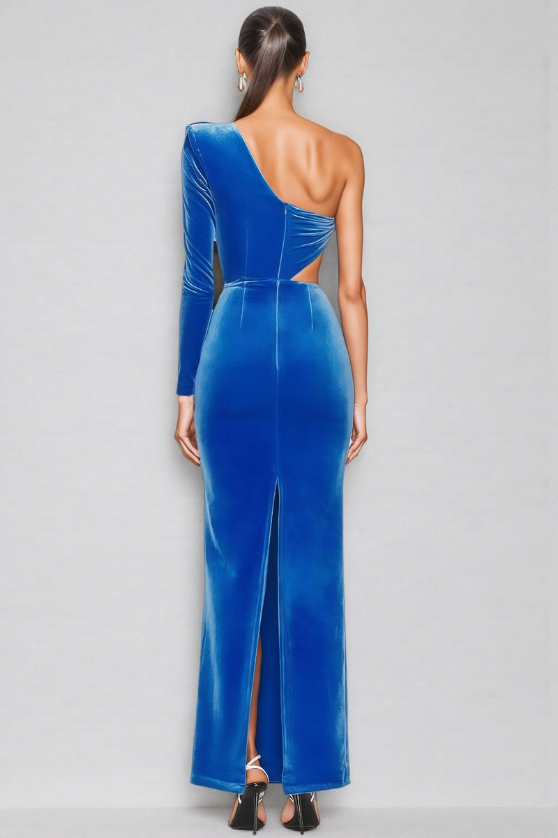 Virglan Slanted Shoulder Split Maxi Dress