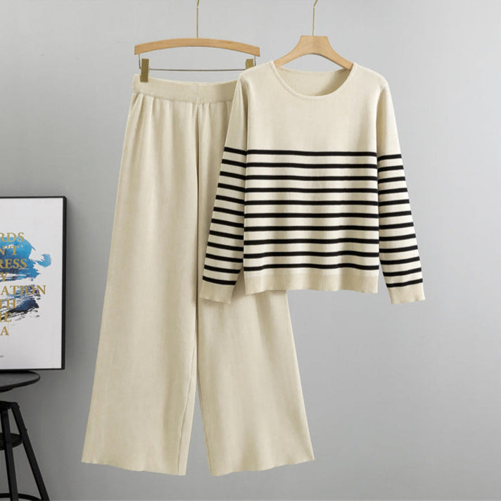 Apricot - Striped Knitted Two Piece Set