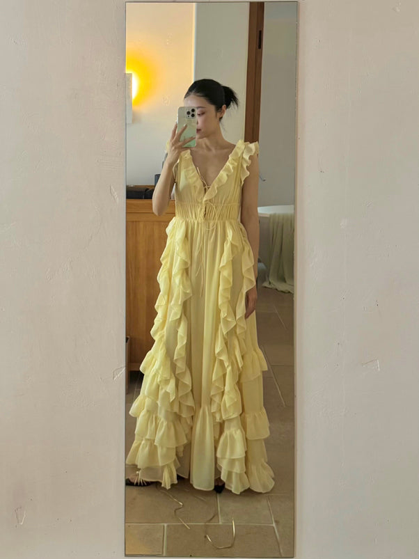 Sunset Ruffle Asymmetrical Maxi Dress _ Romantic Flowy Vacation Look Gunne Sax Dress