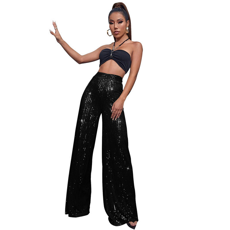 Sequined Loose Drape Pants
