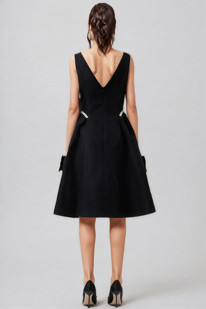 Loretty Sleeveless Flowers Pearl Midi Dress