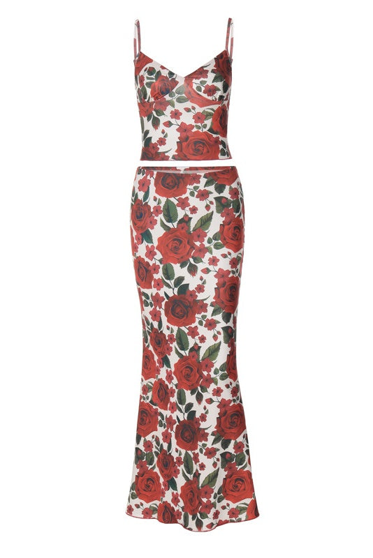 Maria Rose Print Crop Top Two-piece Set